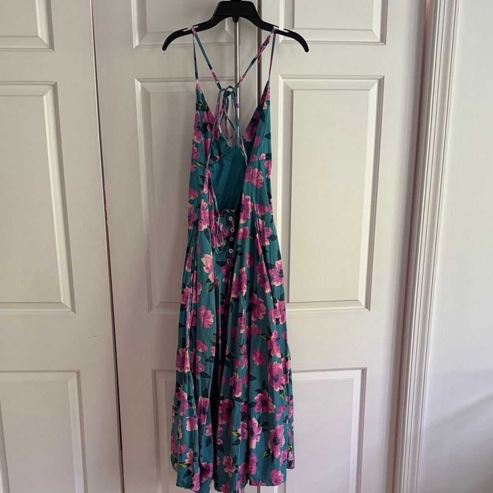 Free People Teal and Pink Floral Midi Dress - Picture 3 of 4
